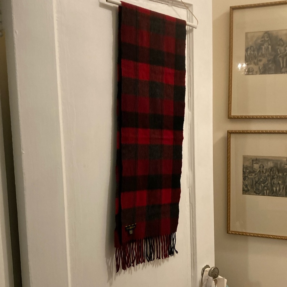 Red and navy plaid Cashmere scarf